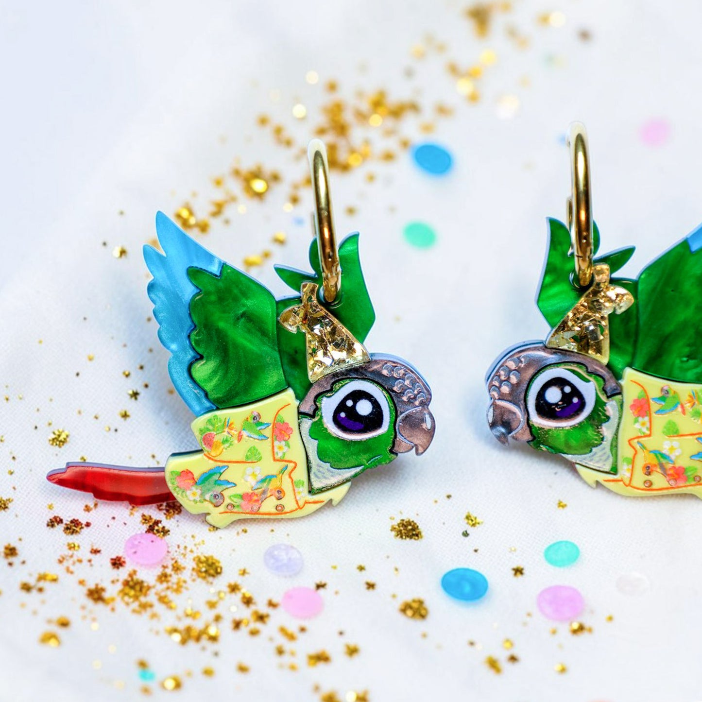 Birds in Bird Shirts - Green-Cheeked Conure Earrings - 2026 Birthday Collection