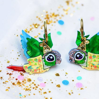 Birds in Bird Shirts - Green-Cheeked Conure Earrings - 2026 Birthday Collection
