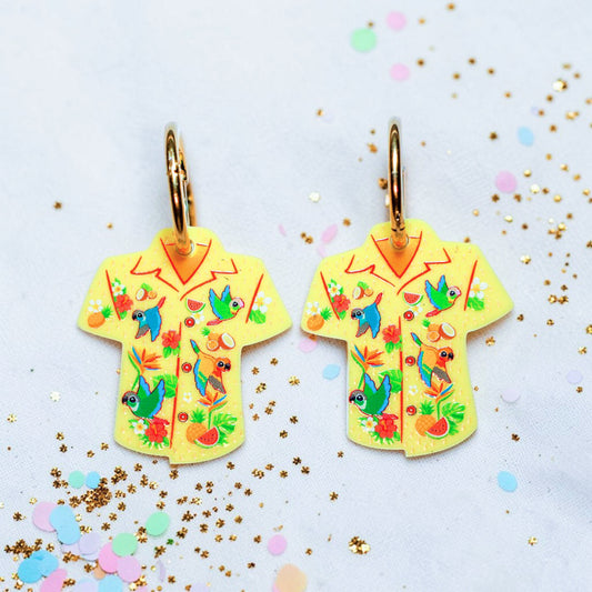 Bird Shirt Hoop Earrings - Tropical Conure Print - 2026 Birthday Collection