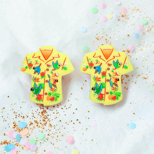 Bird Shirt Stud Earrings - Tropical Conures Print - 2026 Birthday Collection