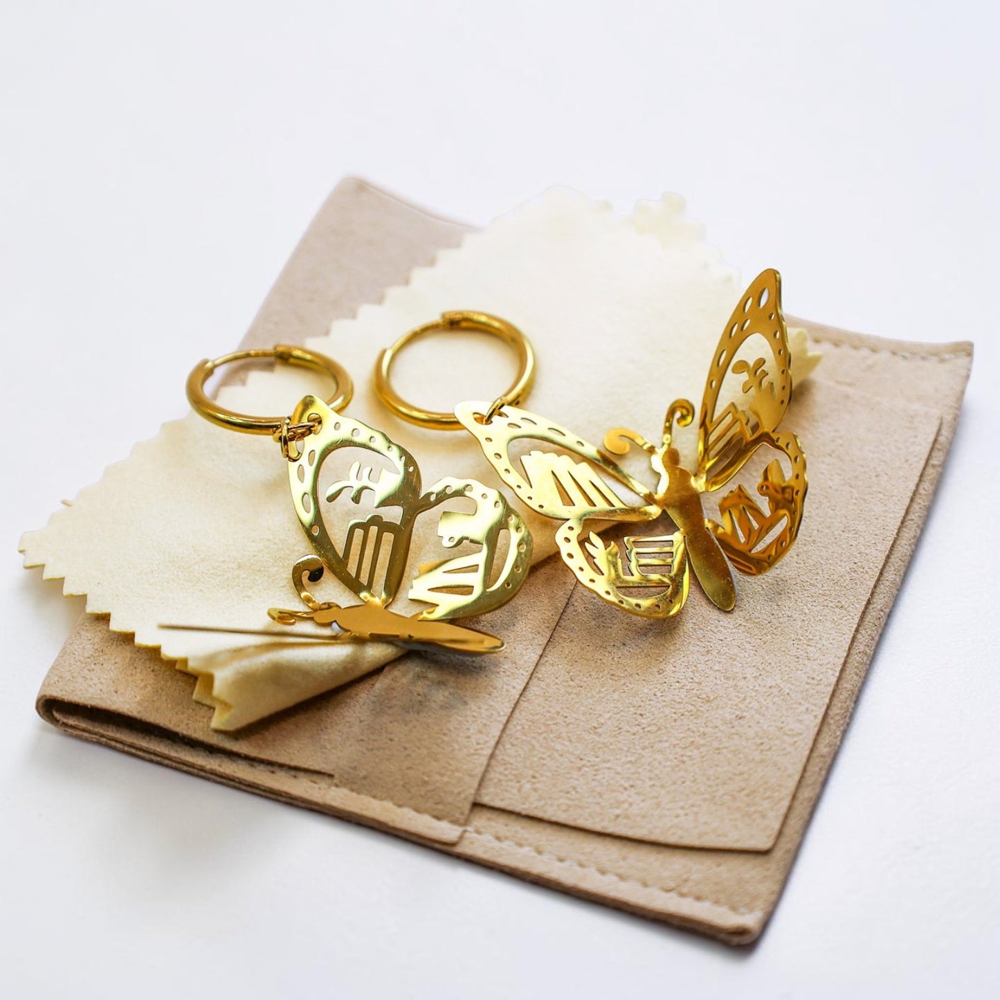 3D ‘Bookish Butterfly’ Hoop Earrings - Refined Metal Jewellery - 18k Gold-Plated Stainless Steel