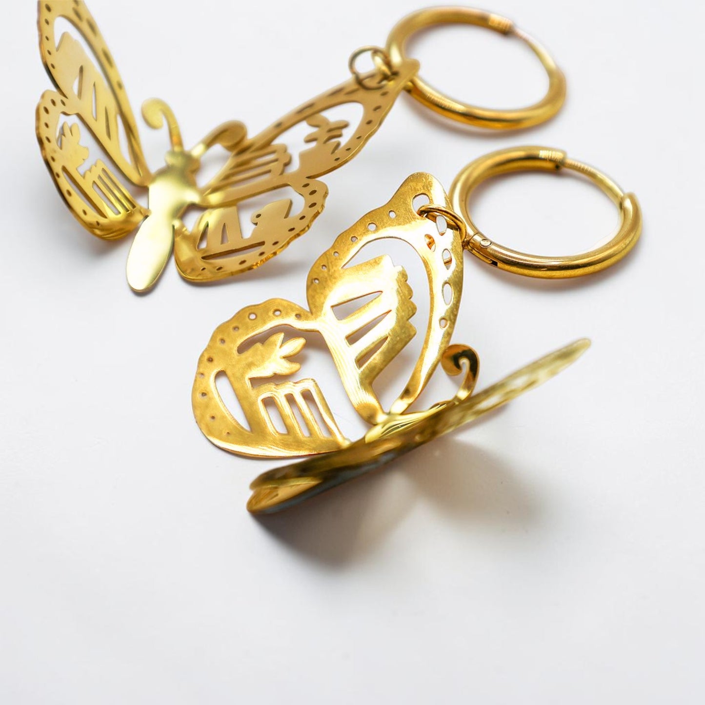 3D ‘Bookish Butterfly’ Hoop Earrings - Refined Metal Jewellery - 18k Gold-Plated Stainless Steel