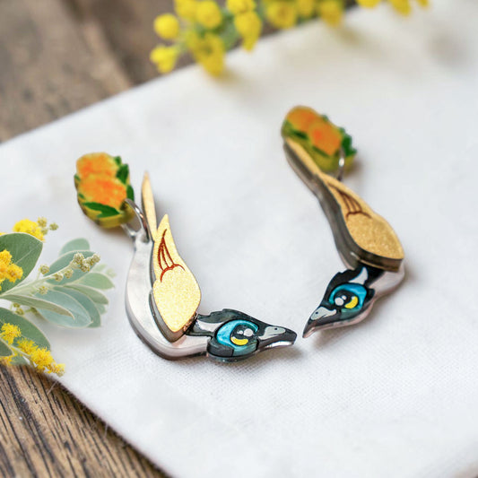NEW: Blue-Faced Honeyeater - Handmade Acrylic Bird Earrings