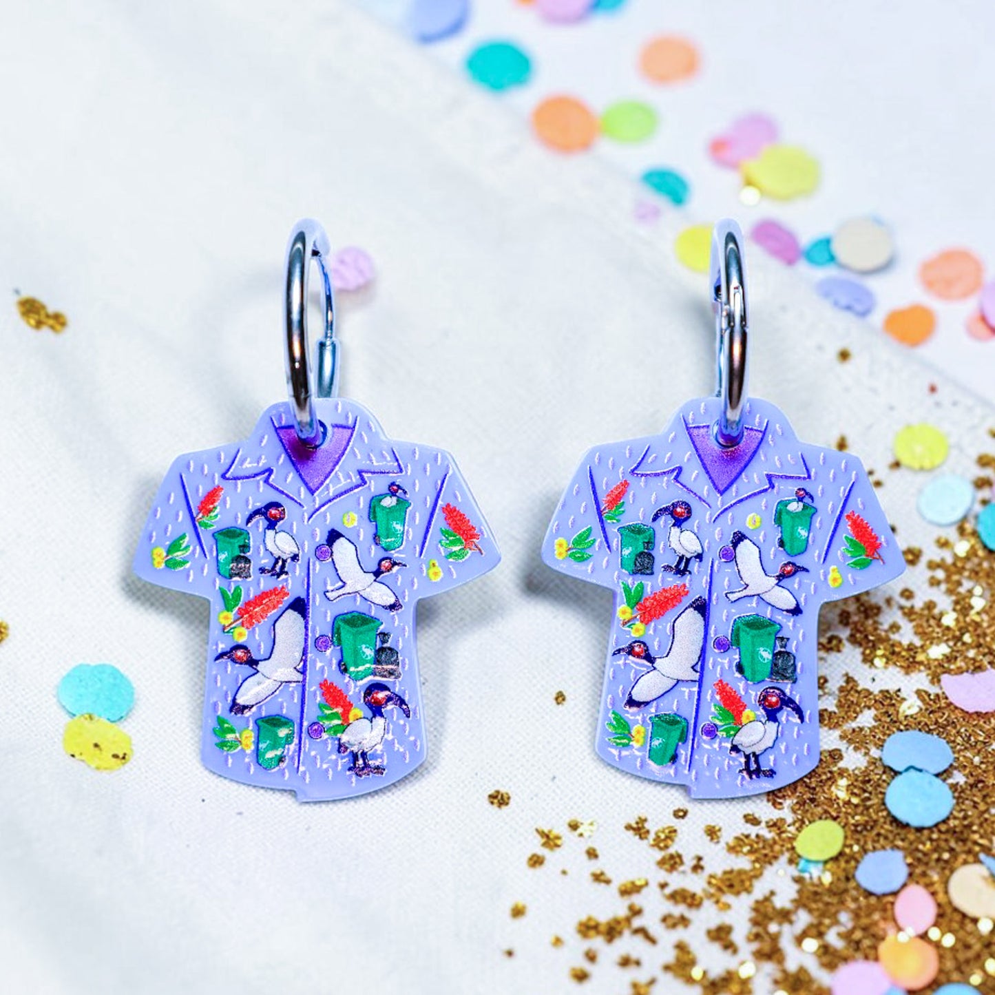 Bird Shirt Hoop Earrings - The Bin Chicken Print - 2026 Birthday Collection