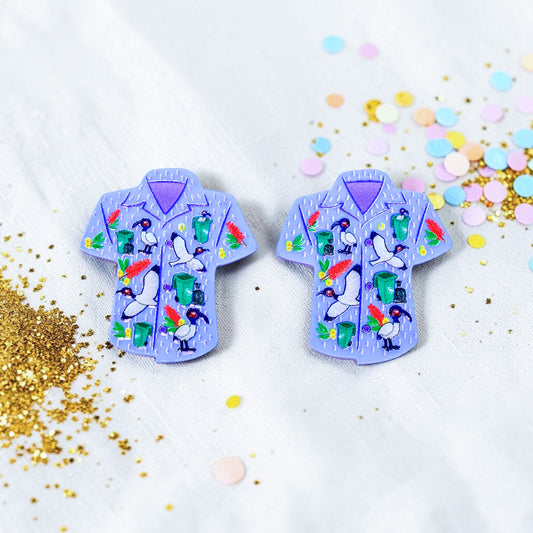 Bird Shirt Stud Earrings - The Bin Chicken Print - 2026 Birthday Collection