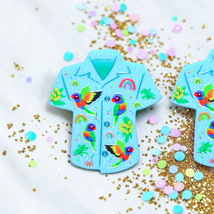 Bird Shirt Stud Earrings - Rainbow Lorikeets Print - 2026 Birthday Collection