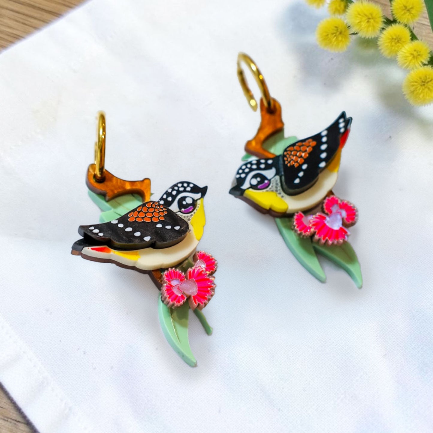 NEW: Spotted Pardalote - Handmade Acrylic Bird Earrings