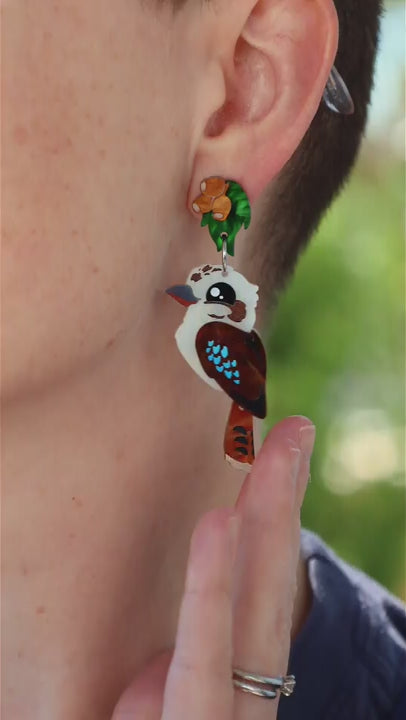 Kookaburra Dangle Earrings - Acrylic Bird Earrings