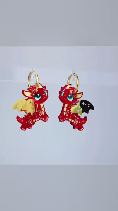 NOVA - 3D Dragon Earrings - Acrylic + 18k Gold-Plated Stainless Steel