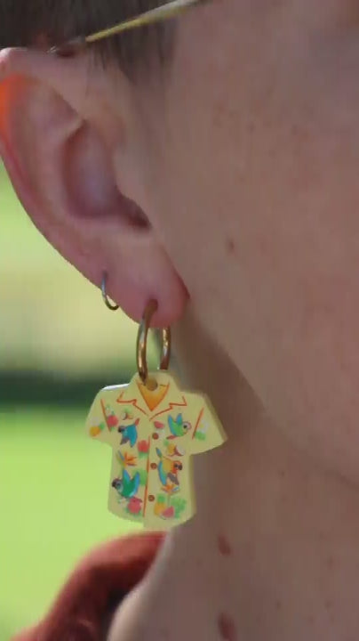 Bird Shirt Hoop Earrings - Tropical Conure Print - 2026 Birthday Collection