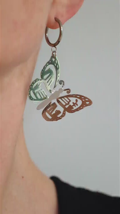 3D ‘Bookish Butterfly’ Hoop Earrings - Refined Metal Jewellery - Polished Stainless Steel