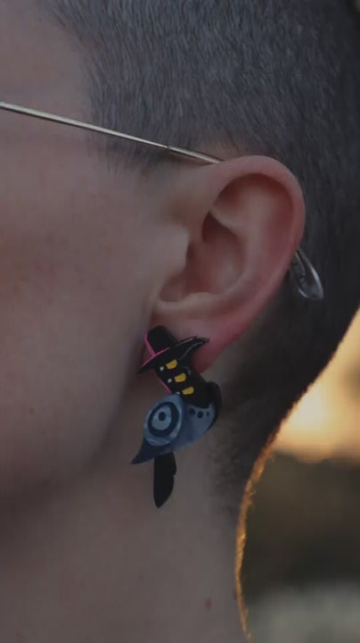 LIMITED EDITION - Six-Eyed Magpie Studs - Acrylic Halloween Bird Earrings