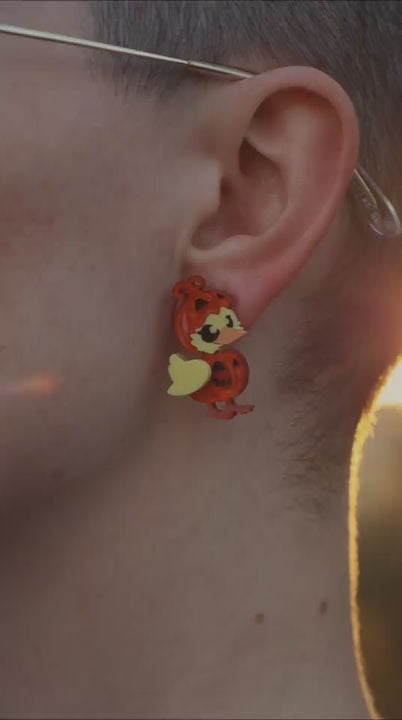 LIMITED EDITION - Quack-O'-Lantern Studs - Acrylic Halloween Bird Earrings