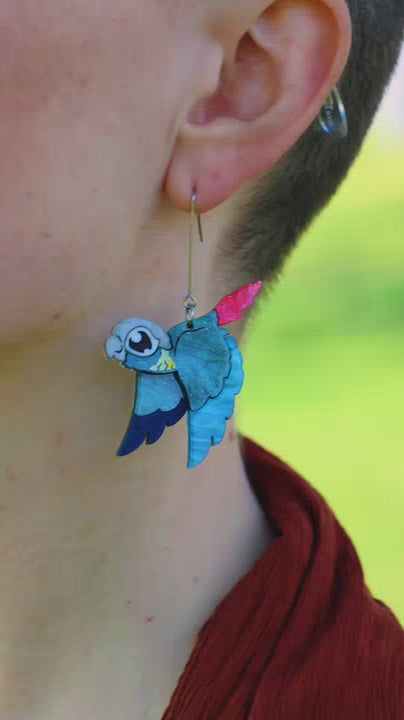 Turquoise Green-Cheeked Conure Acrylic Dangle Earrings - Handmade Bird Earrings