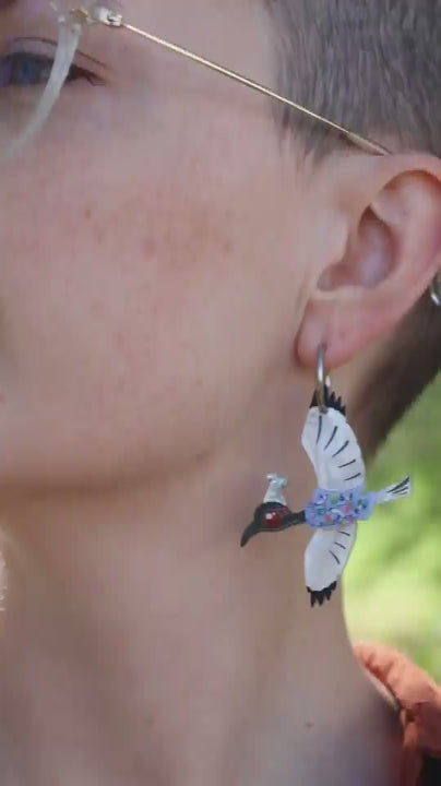 Birds in Bird Shirts - Australian White Ibis Earrings - 2026 Birthday Collection
