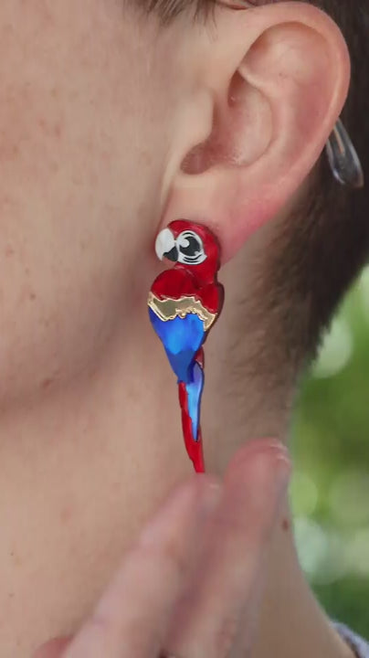 Scarlet Macaw Stud Earrings - Handmade Bird Earrings