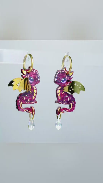 STELLA - 3D Dragon Earrings - Acrylic + 18k Gold-Plated Stainless Steel