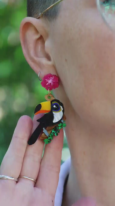 Toco Toucan Dangle Earrings - Handmade Bird Earrings