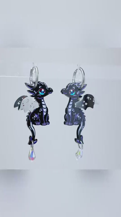 COSMO - 3D Dragon Earrings - Acrylic + Polished Stainless Steel