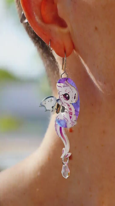 LUNA - 3D Dragon & Moon Earrings - Acrylic + Polished Stainless Steel