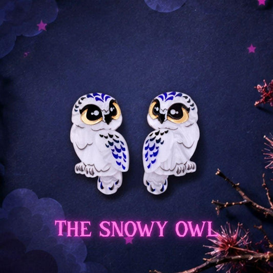 BINKABU Handmade Snowy Owl Stud Earrings
