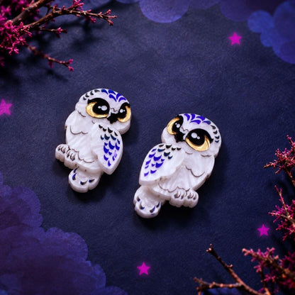 BINKABU Handmade Snowy Owl Stud Earrings