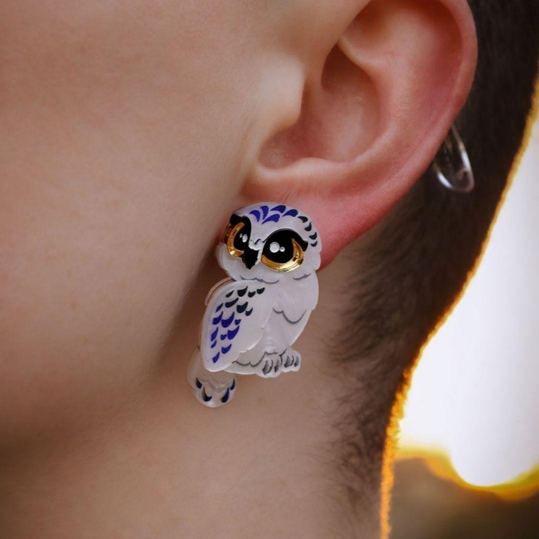 BINKABU Handmade Snowy Owl Stud Earrings