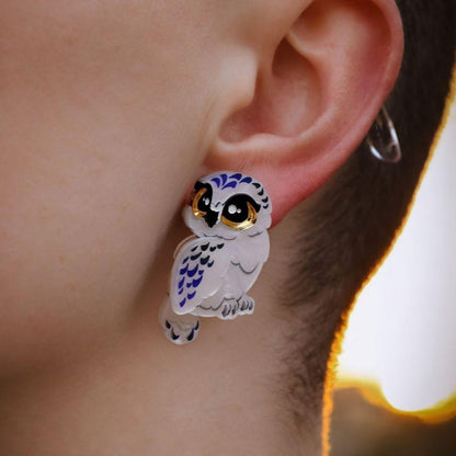 BINKABU Handmade Snowy Owl Stud Earrings