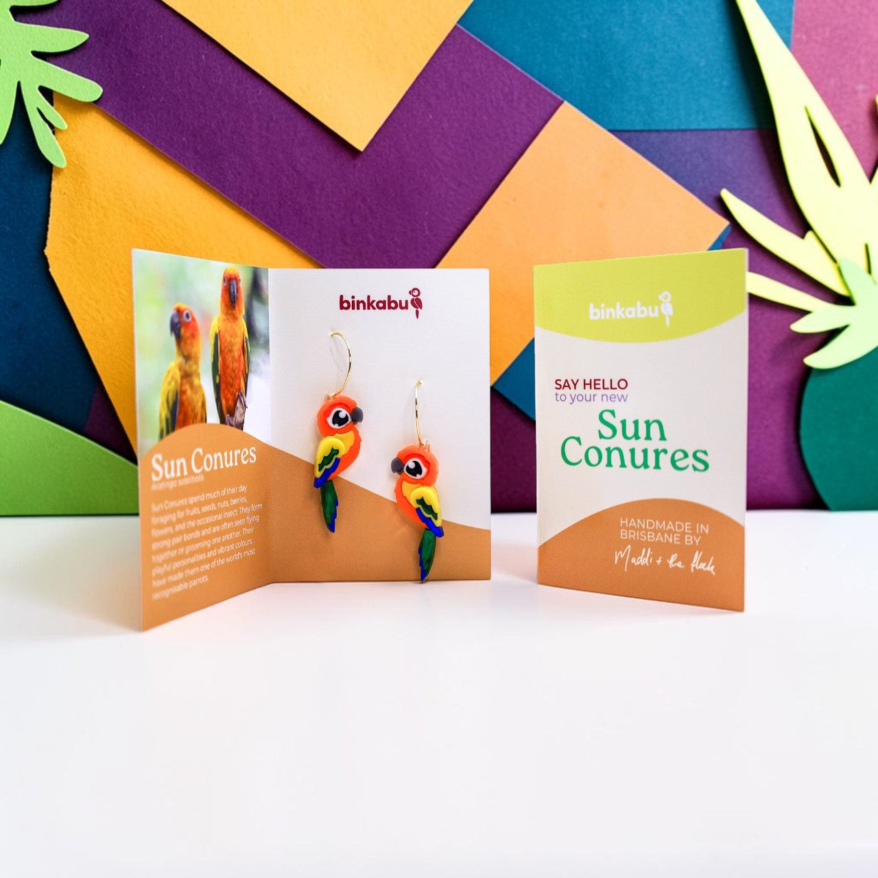 Sun Conure Acrylic Stud Earrings - Handmade Bird Earrings