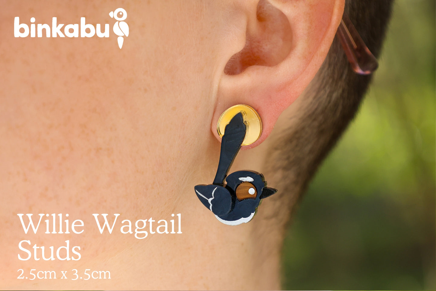 Willie Wagtail Studs - Statement Bird Earrings