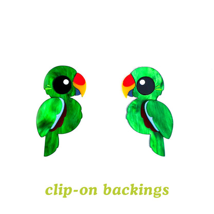 Eclectus Parrot Studs - Green - Statement Bird Earrings
