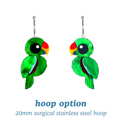 Eclectus Parrot Studs - Green - Statement Bird Earrings