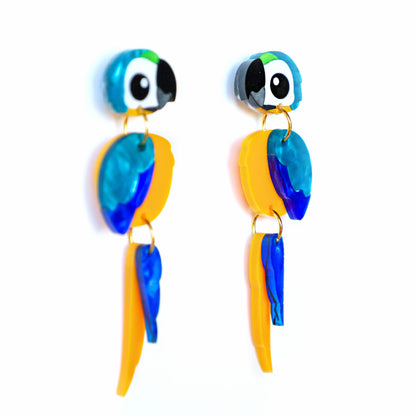 Blue and Gold Macaw Earrings - Statement Bird Earrings