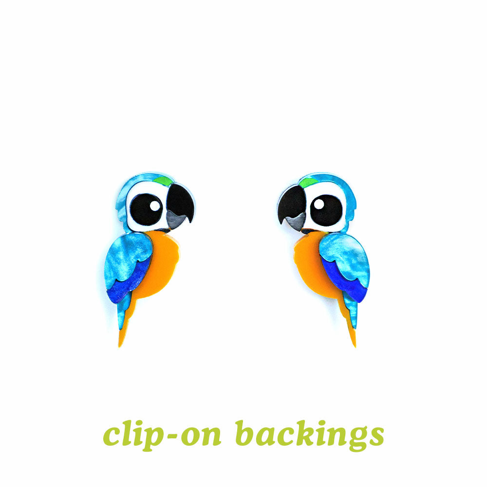 Blue and Gold Macaw Studs - Statement Bird Earrings