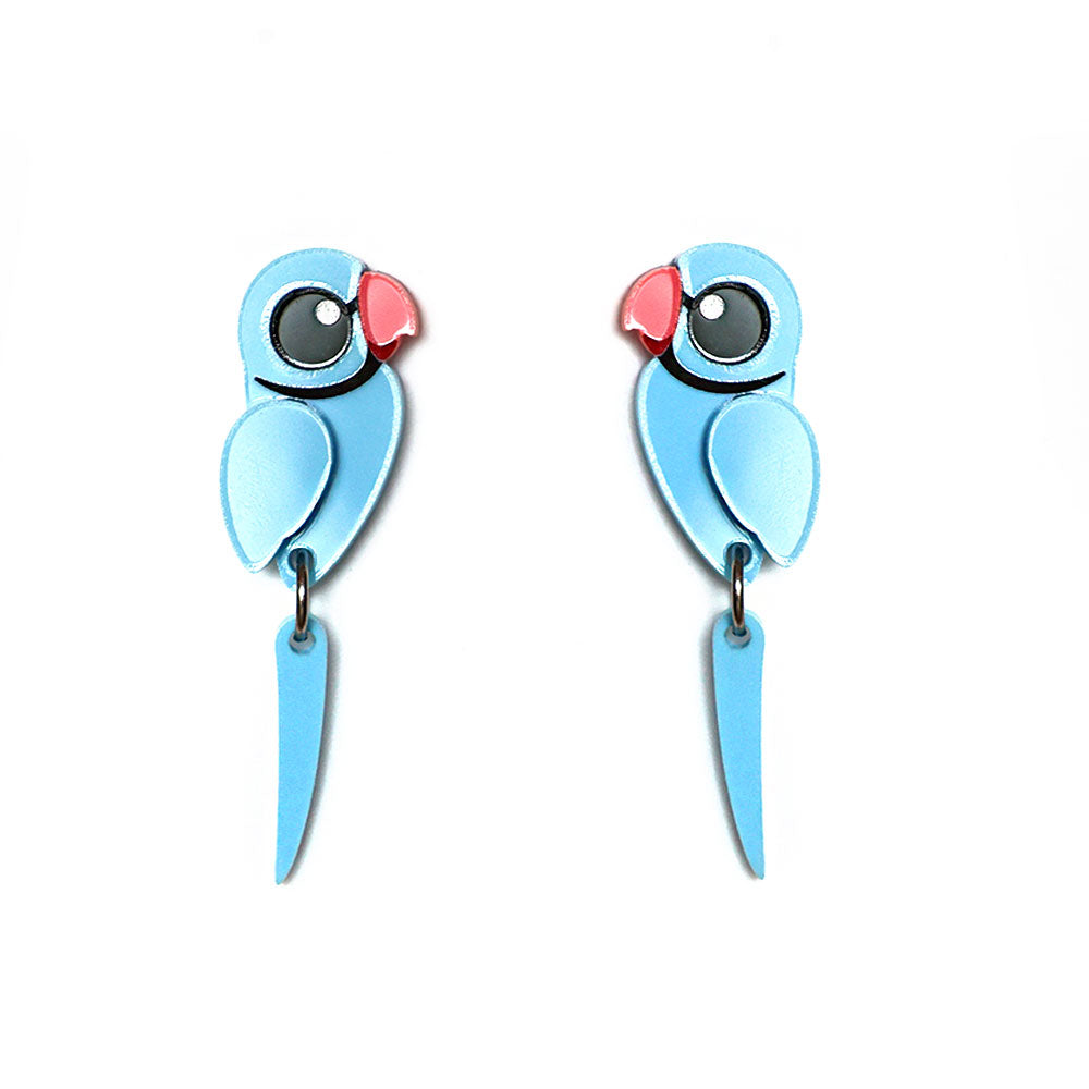 BINKABU indian ringneck parrot earrings blue