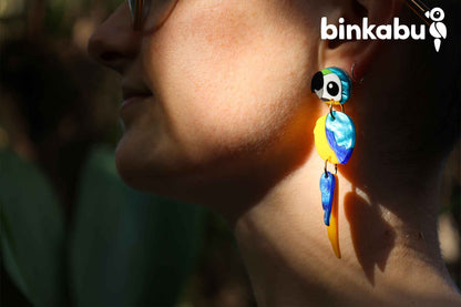 Blue and Gold Macaw Earrings - Statement Bird Earrings