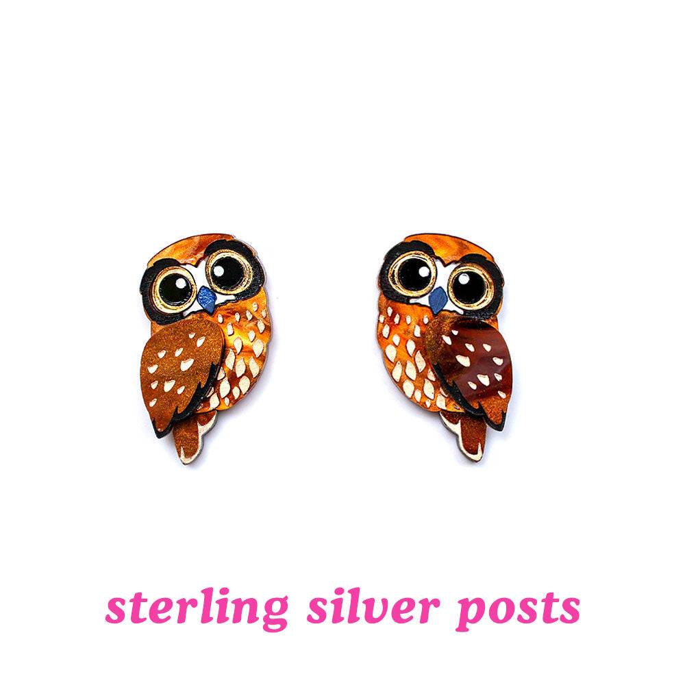 BINKABU boobook owl stud earrings