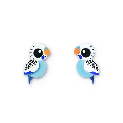 Blue budgie acrylic stud earrings