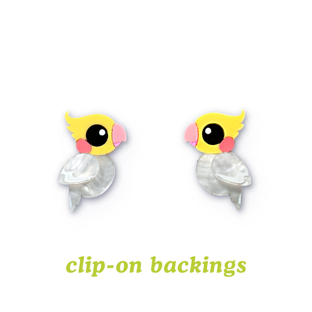 Lutino Cockatiel Studs - Statement Bird Earrings