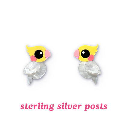 Lutino Cockatiel Studs - Statement Bird Earrings