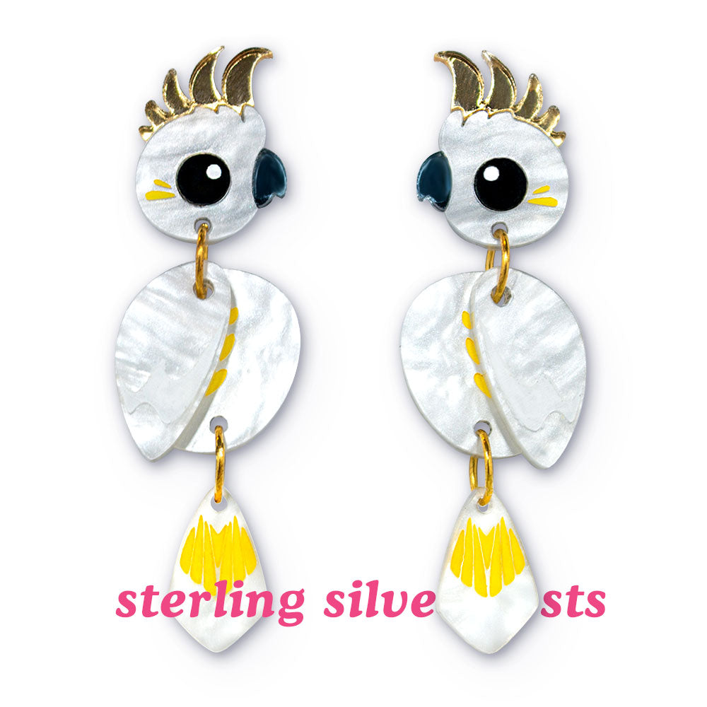 Sulphur-Crested Cockatoo Earrings - Statement Bird Earrings