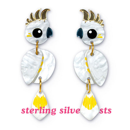 Sulphur-Crested Cockatoo Earrings - Statement Bird Earrings