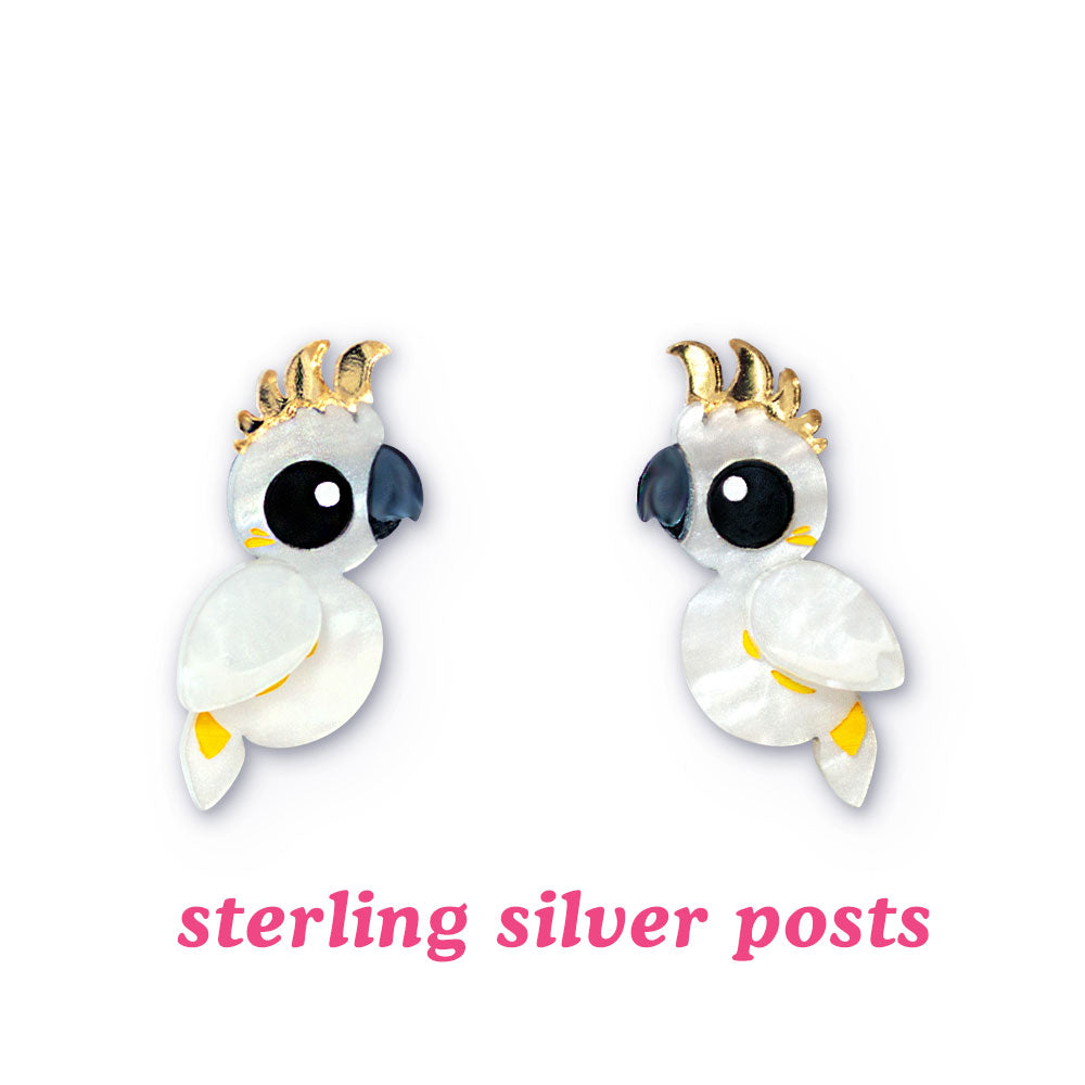 Sulphur-Crested Cockatoo Studs - Statement Bird Earrings