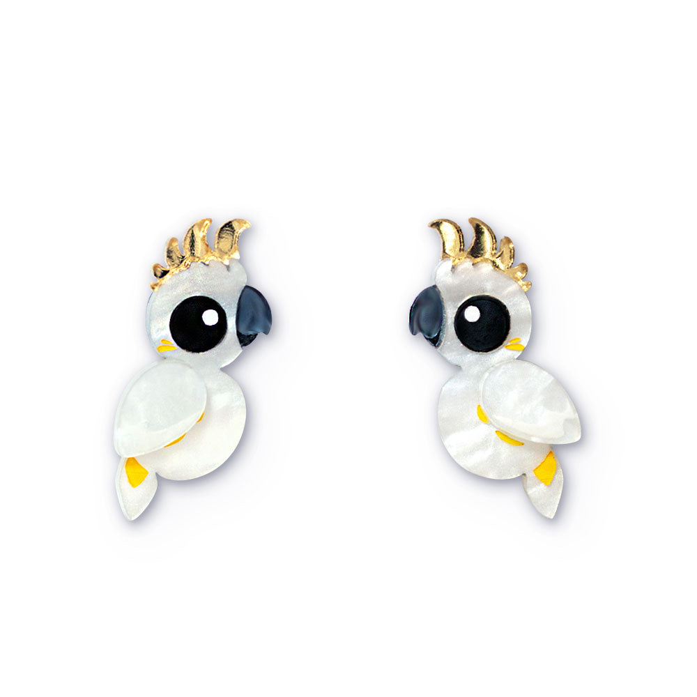 Acrylic Sulfur-Crested Cockatoo Stud Earrings handmade