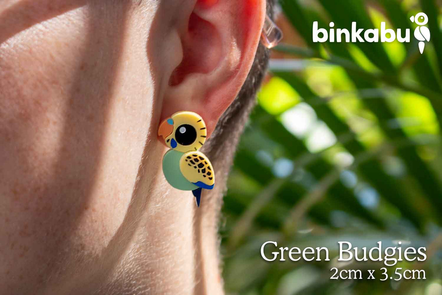 Green budgie acrylic stud earrings