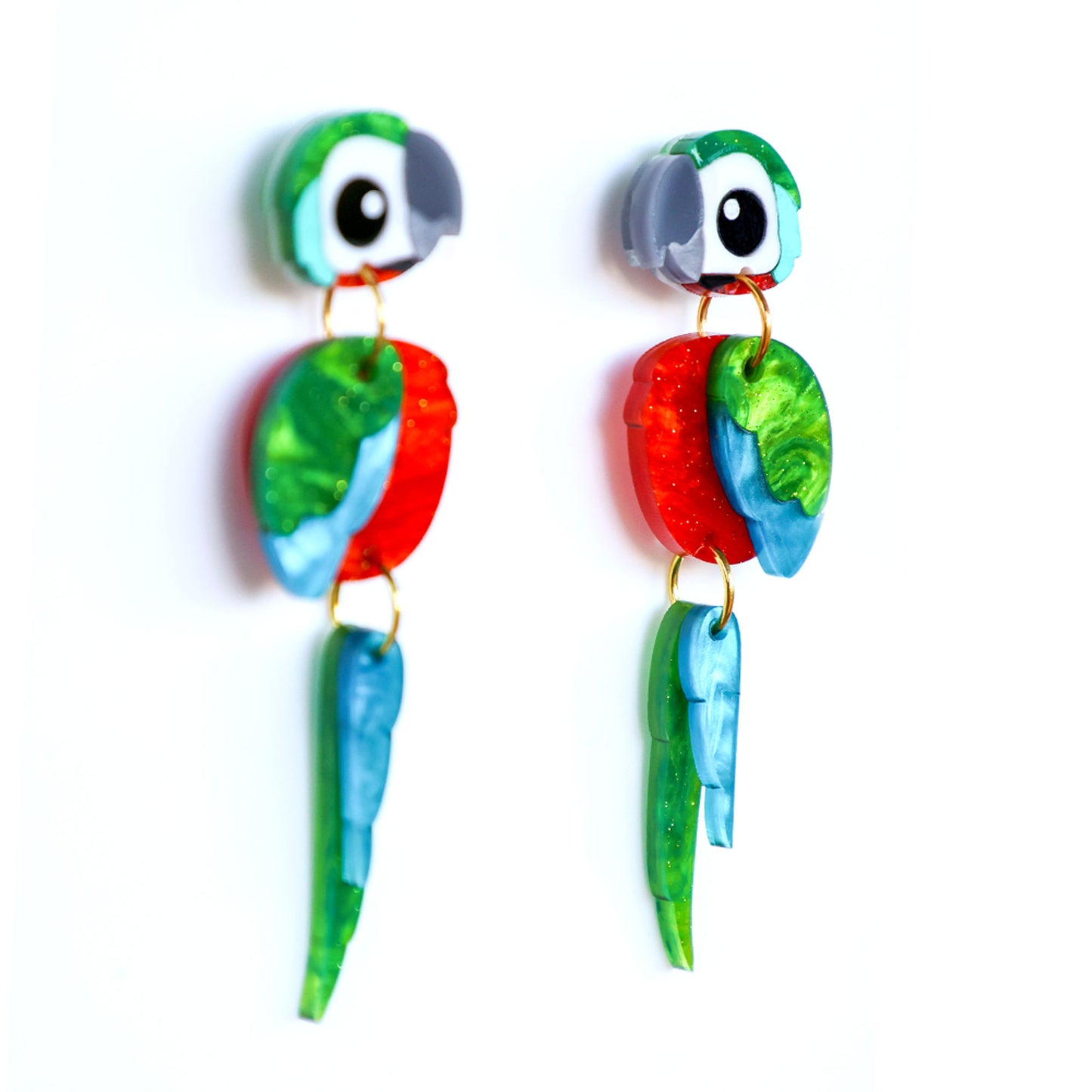 Harlequin Macaw Earrings - Statement Bird Earrings