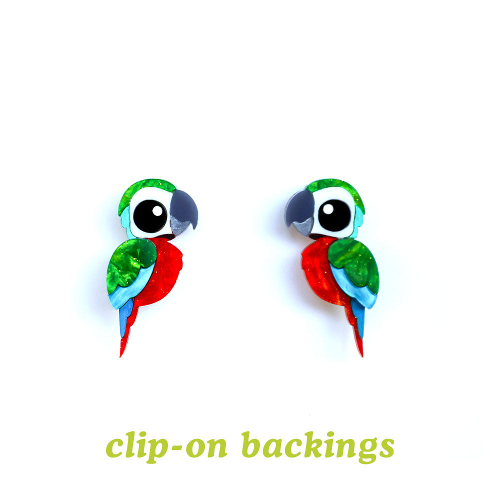 Harlequin Macaw Studs - Statement Bird Earrings