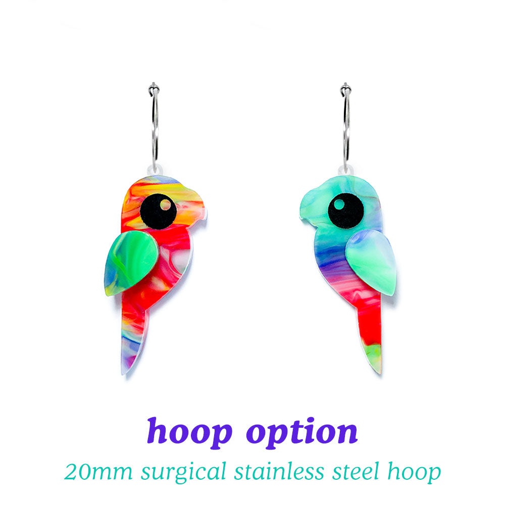 Binkabu party parrot acrylic bird earrings