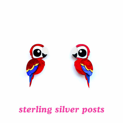 Scarlet Macaw Studs - Statement Bird Earrings