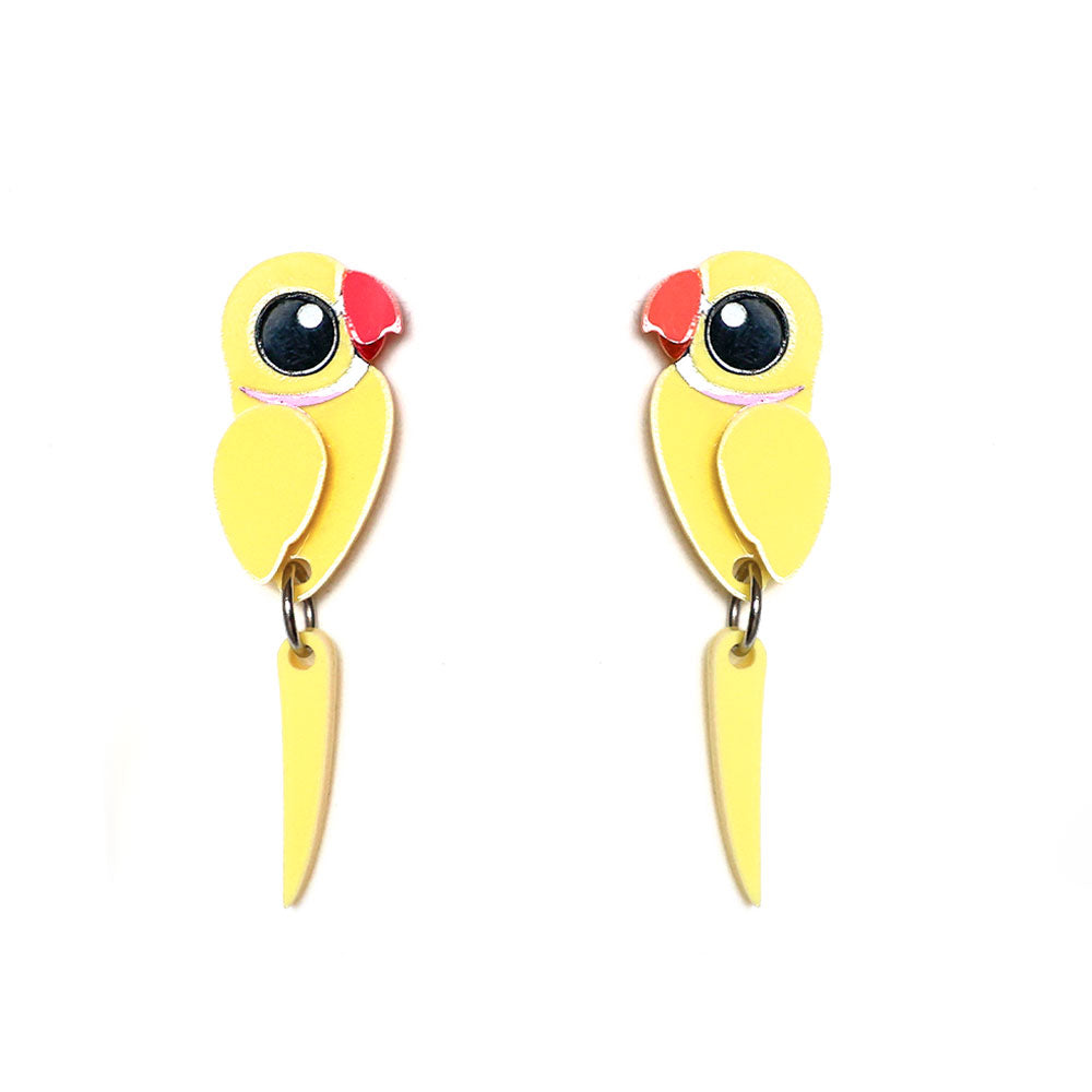 BINKABU indian ringneck parrot earrings yellow
